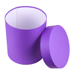 Round, purple gift box on a white background