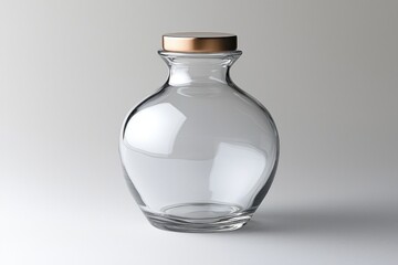 Empty glass jar with copper lid on white background, ideal for product displays