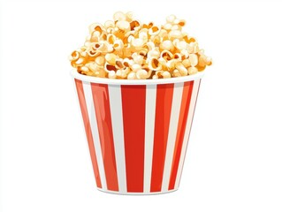A vibrant bucket of freshly popped popcorn featuring classic red and white stripes, perfect for movie nights, snacks, or sharing with friends and family during entertainment.