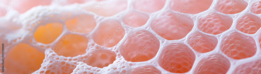 Poster Macro texture showcasing honeycomb knit fabric with hexagonal patterns on a bright background