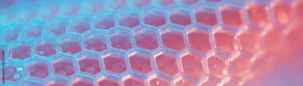 Poster Macro texture of honeycomb knit fabric showcasing hexagonal cells with vibrant colors and details