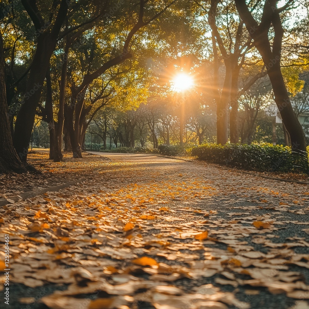 Canvas Prints Golden sunlight filters through autumn leaves in park