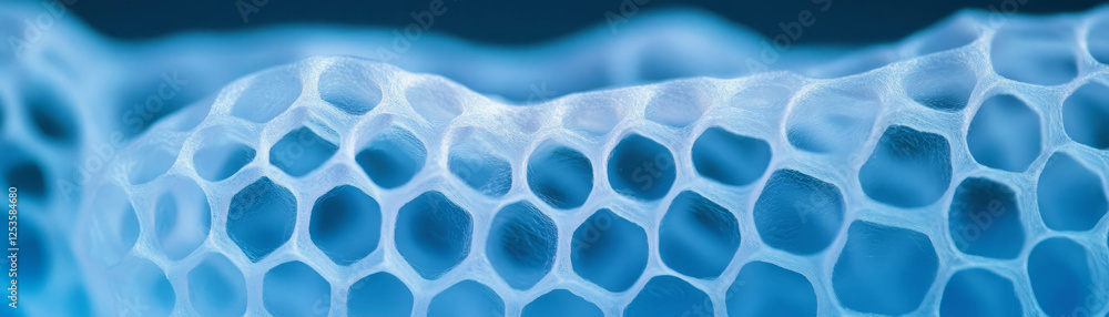 Poster macro texture of honeycomb knit fabric showcasing hexagonal cells against a bright background