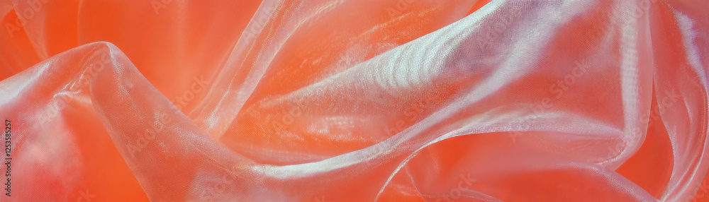 Poster Macro texture of crisp organza with translucent fibers on a bright background for design