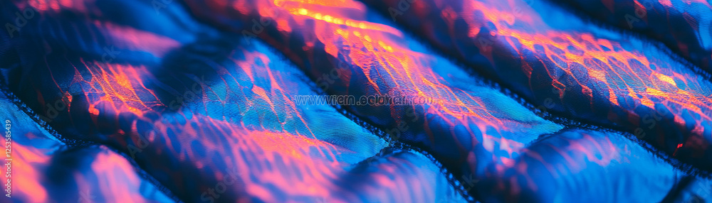 Poster Close-up view of textured quilted fabric showcasing vibrant colors and intricate stitching patterns