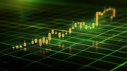 Green and yellow candlestick chart, stock market or forex trading analysis, trends, technical insights