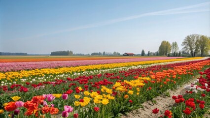 Vibrant colors of a spring flower field in full bloom, meadow, landscape