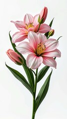 Naklejka premium Pink lilies with buds against white background: elegant floral composition