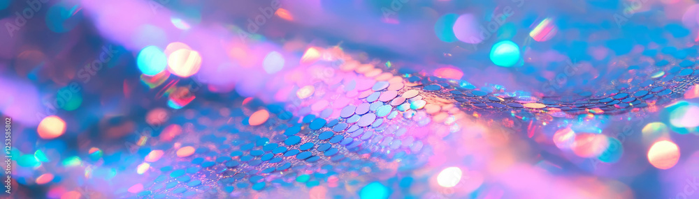 Poster Macro view of sequined fabric showcasing shiny discs and vibrant texture in a bright setting