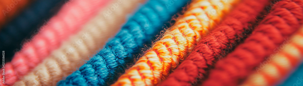 Poster Bright macro texture of tweed showcasing colorful threads and intricate weave patterns