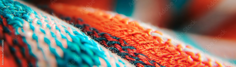 Poster macro texture of brightly colored tweed fabric showcasing intricate weaving patterns