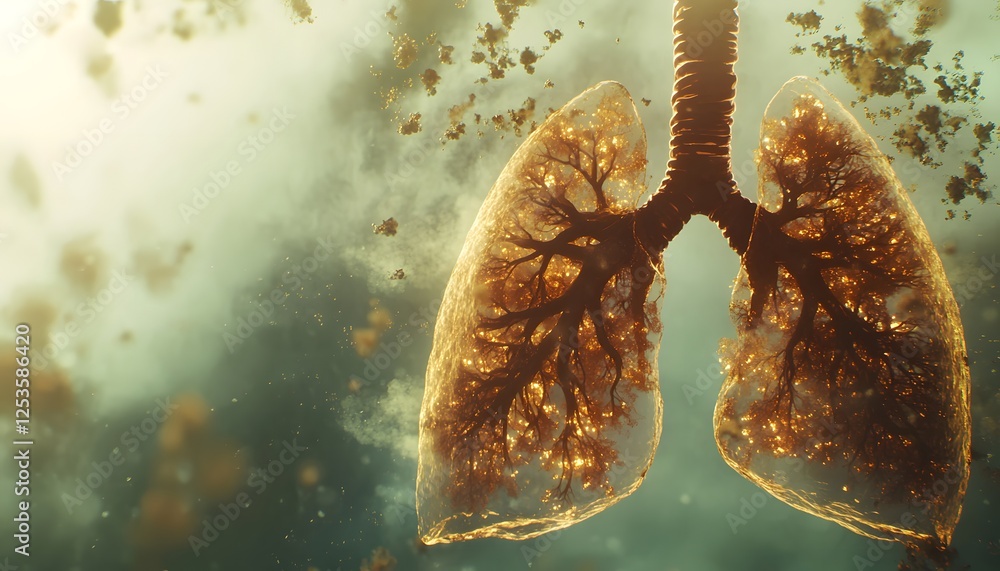 Poster Beautiful Lungs with Intricate Branching Structures and Particles Particulate Matter Concept