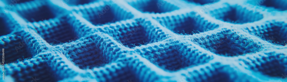 Poster Close-up view reveals the unique waffle texture of knit fabric with vibrant square patterns