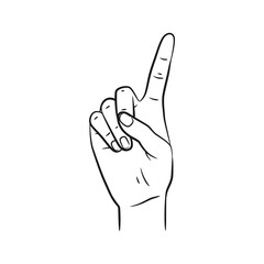 Vector Line Art Hand Gestures Showing Numbers 1. Isolated on White Background