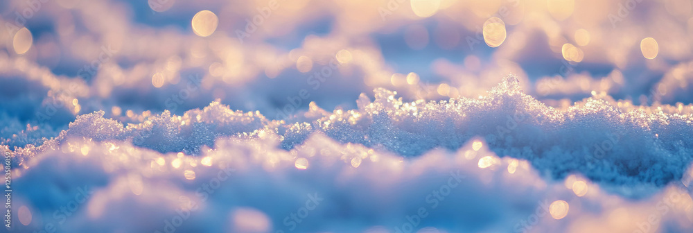 Poster Melting snow reveals beautiful abstract patterns in soft diffused light for a bright background