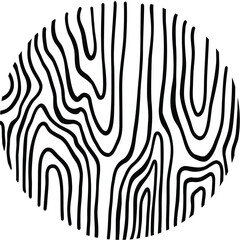 Wood line circle. Tree trunk cross section with topography rings, black and white timber log slices with contour sketch. Vector isolated icon on white