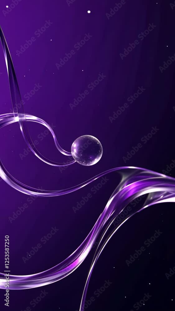 Poster a purple background with a clear sphere in the middle. the sphere is surrounded by a purple line