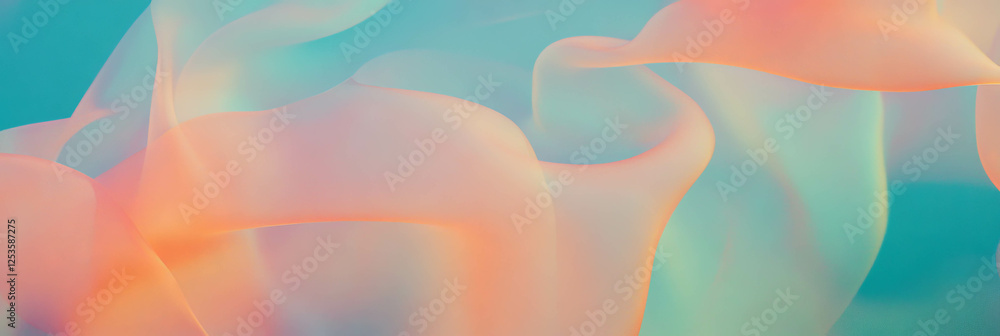 Poster Overlapping translucent shapes with soft gradients creating depth on a bright background