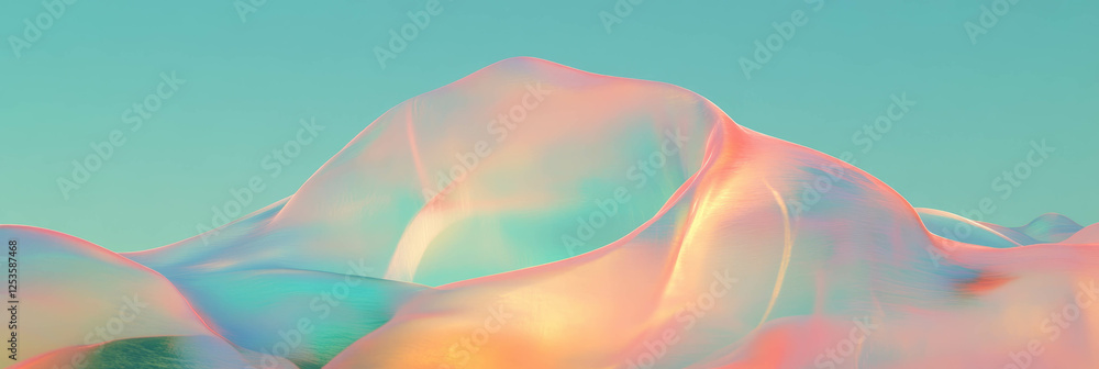 Poster Overlapping transparent shapes with vibrant gradients create depth in a bright background