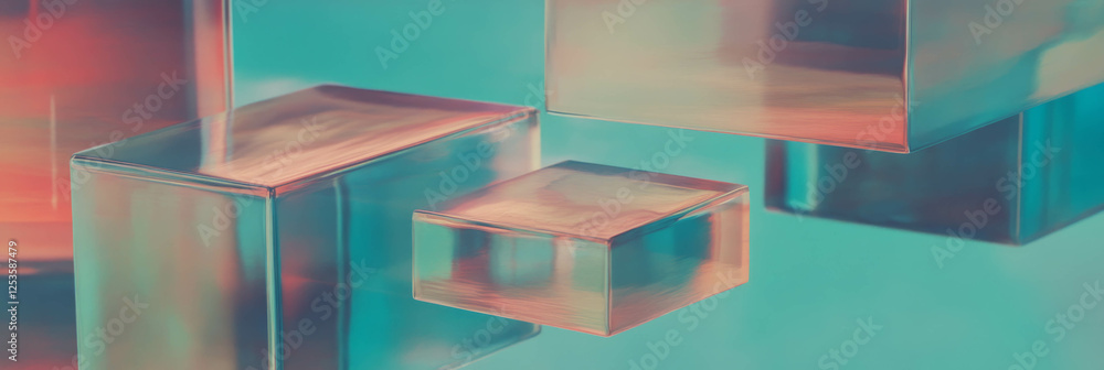 Poster Overlapping transparent shapes with subtle gradients create depth in a bright background