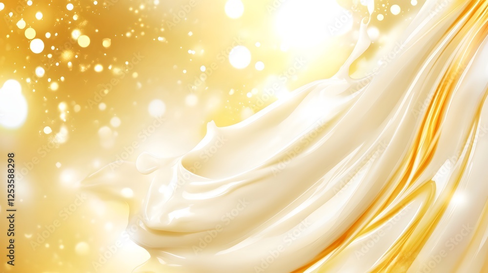 Poster glowing ethereal shimmering backdrop with flowing wispy lights and sparkling magical golden beams ca