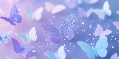 Colorful Butterflies in Soft Pastel Background with Sparkling Effect