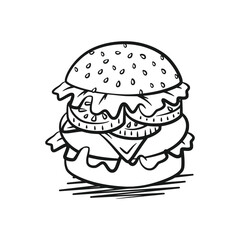 Delicious Hamburger in Vector Line Art Style