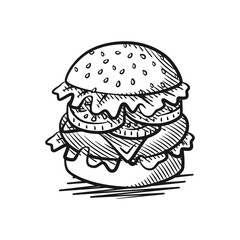 Delicious Hamburger in Vector Line Art Style