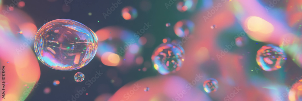 Poster Scattered droplets reflecting light on a textured surface create an artistic background