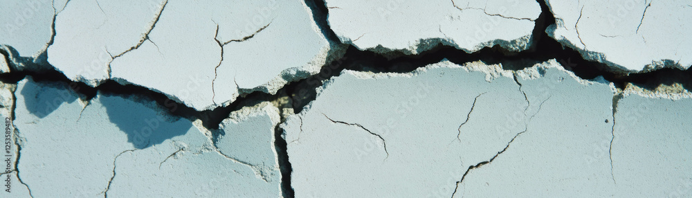 Poster Scratched cement surface displaying random lines and rough textures against a bright background