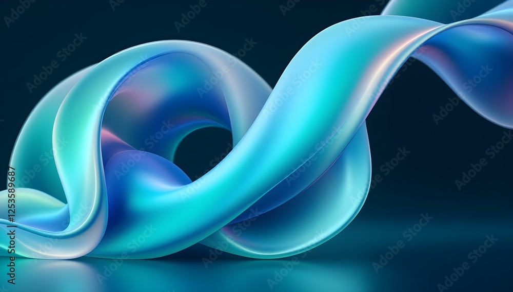 Poster saphire volume liquid gradient dynamic twisted shape on black decorative. 3d object. digital 3d flui