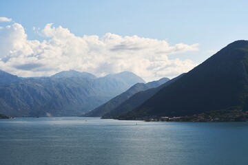 Beautiful mountain range over calm lake view