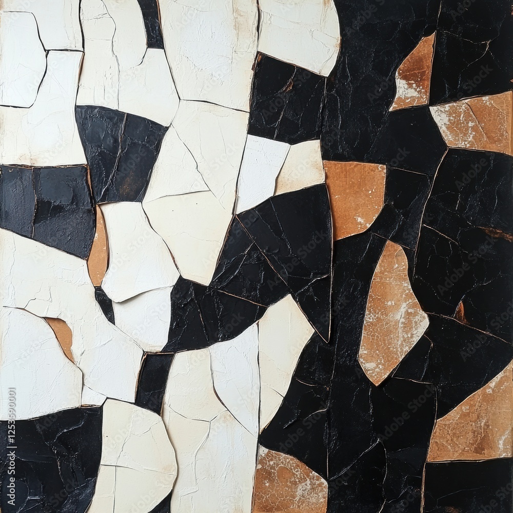 Poster modern abstract art piece featuring geometric shapes in contrasting colors displayed on a textured c