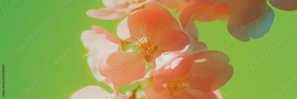 Poster sakura petals elegantly arranged in a spiral on a vibrant lime green backdrop