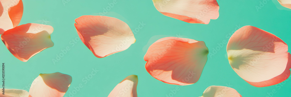 Poster sakura petals create a serene wave pattern against a bright teal canvas for vibrant decor