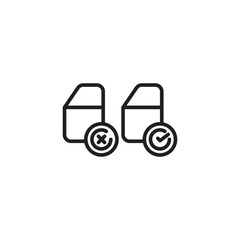 Two car icons, one with a cross (X) indicating incorrect or unavailable, and the other with a checkmark (✓) signifying correct or available.