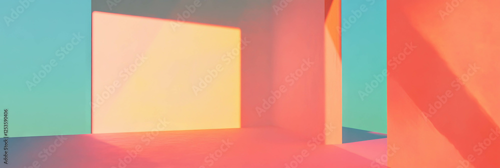 Poster Sharp angles and vibrant colors create a dynamic visual experience in a bright space