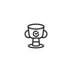 Icon of a trophy cup with handles and a pedestal. A checkmark is prominently displayed on the cup's body. Represents a verified win, achievement, or validated success.