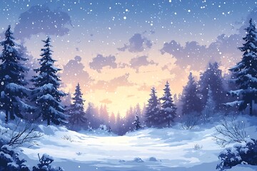 Snowy Winter Evening Landscape