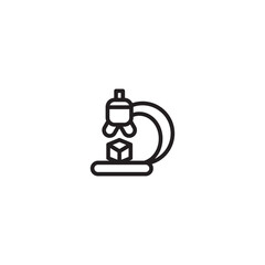 Icon of a microscope examining a small cube. Represents scientific research, analysis, or detailed inspection of a three-dimensional object.