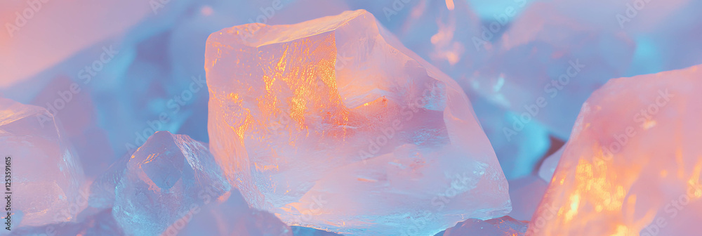 Poster surreal ice caves filled with glowing crystals create a magical atmosphere in a bright setting