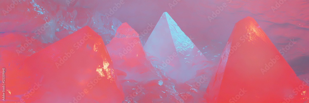 Poster surreal ice caves filled with glowing crystals create an enchanting atmosphere