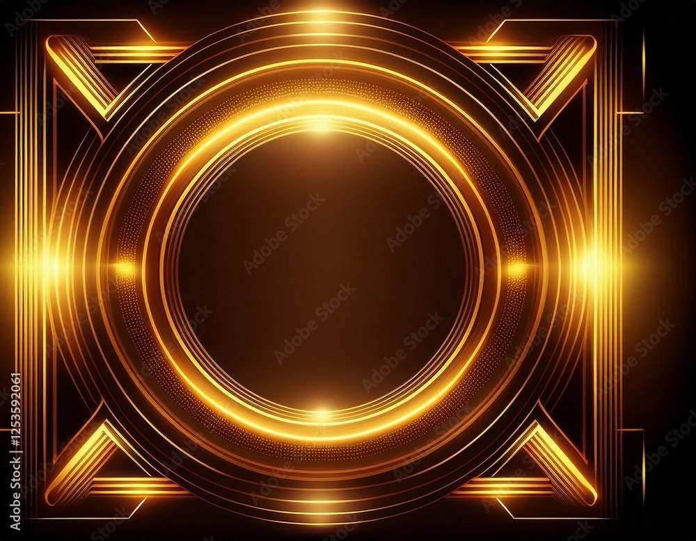 Canvas Prints abstract background with shining gold neon lines frame