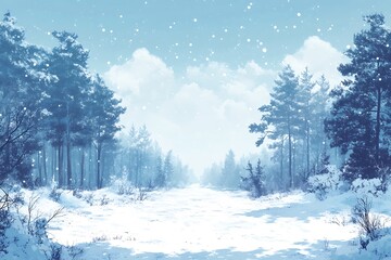 Naklejka premium Snowy Pathway Through Winter Forest Landscape