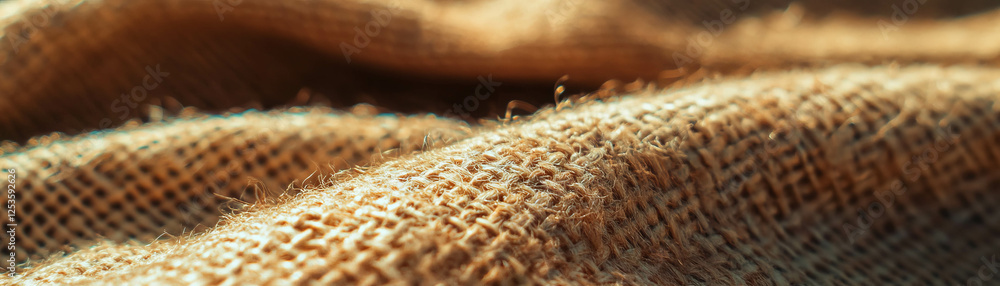 Poster close-up view of burlap sack texture capturing coarse fibers in bright background