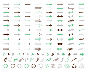 Colored Different Arrows Set, Green Icons, Symbols, Signs On White Background