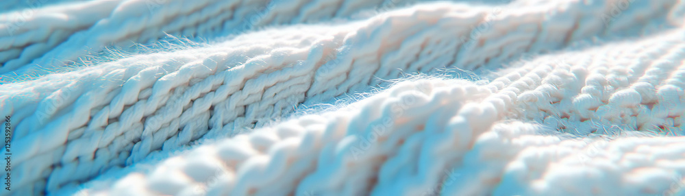 Poster close-up view of intricate knitted fabric texture with a bright background