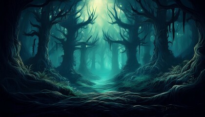 dark magic forest spooky abstract background