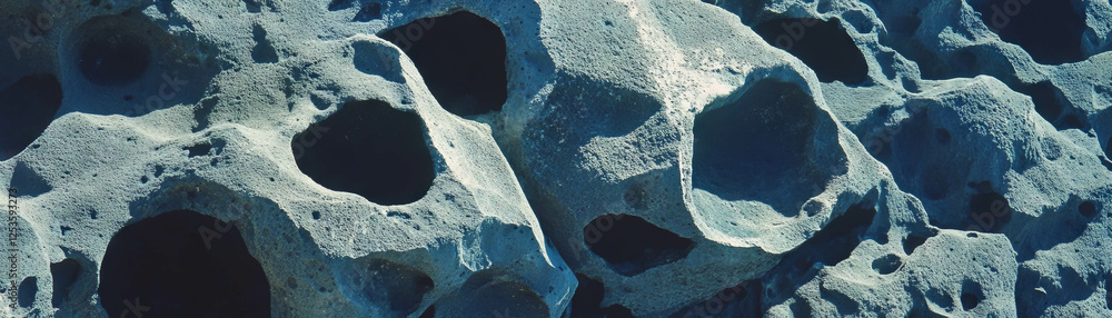 Poster exploring the intricate texture of porous volcanic rock with varied hole sizes