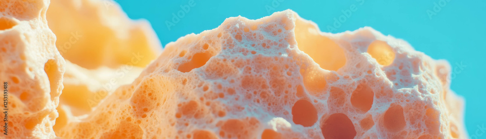 Poster rough texture of a natural sponge with irregular pores against a bright background